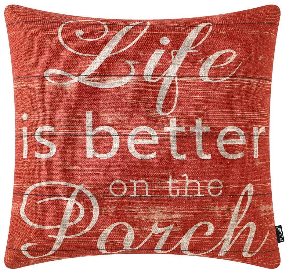 TRENDIN Retro Red Life Is Better on the Porch Square Throw Pillow Cover 18x18 Inch For Sofa Couch... | Walmart (US)