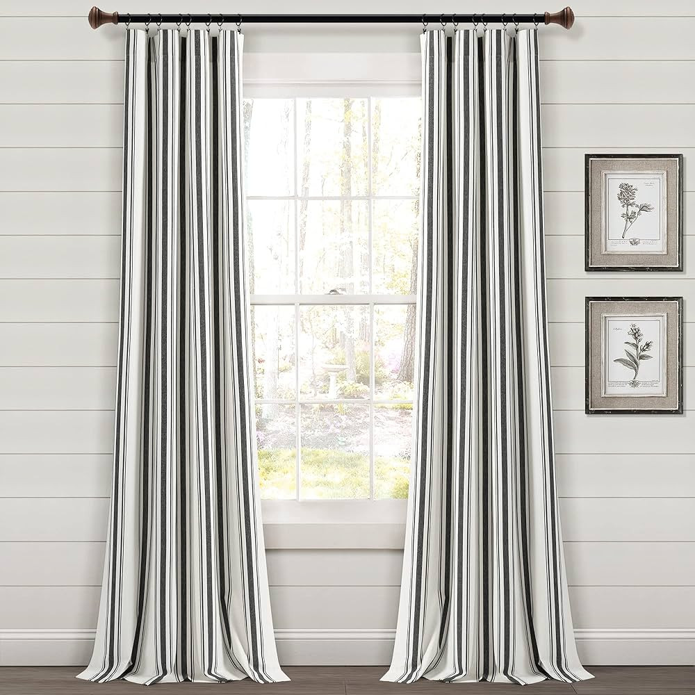 Lush Decor Farmhouse Stripe Yarn Dyed Eco-Friendly Recycled Cotton Window Curtain Panel Pair, 95"... | Amazon (US)
