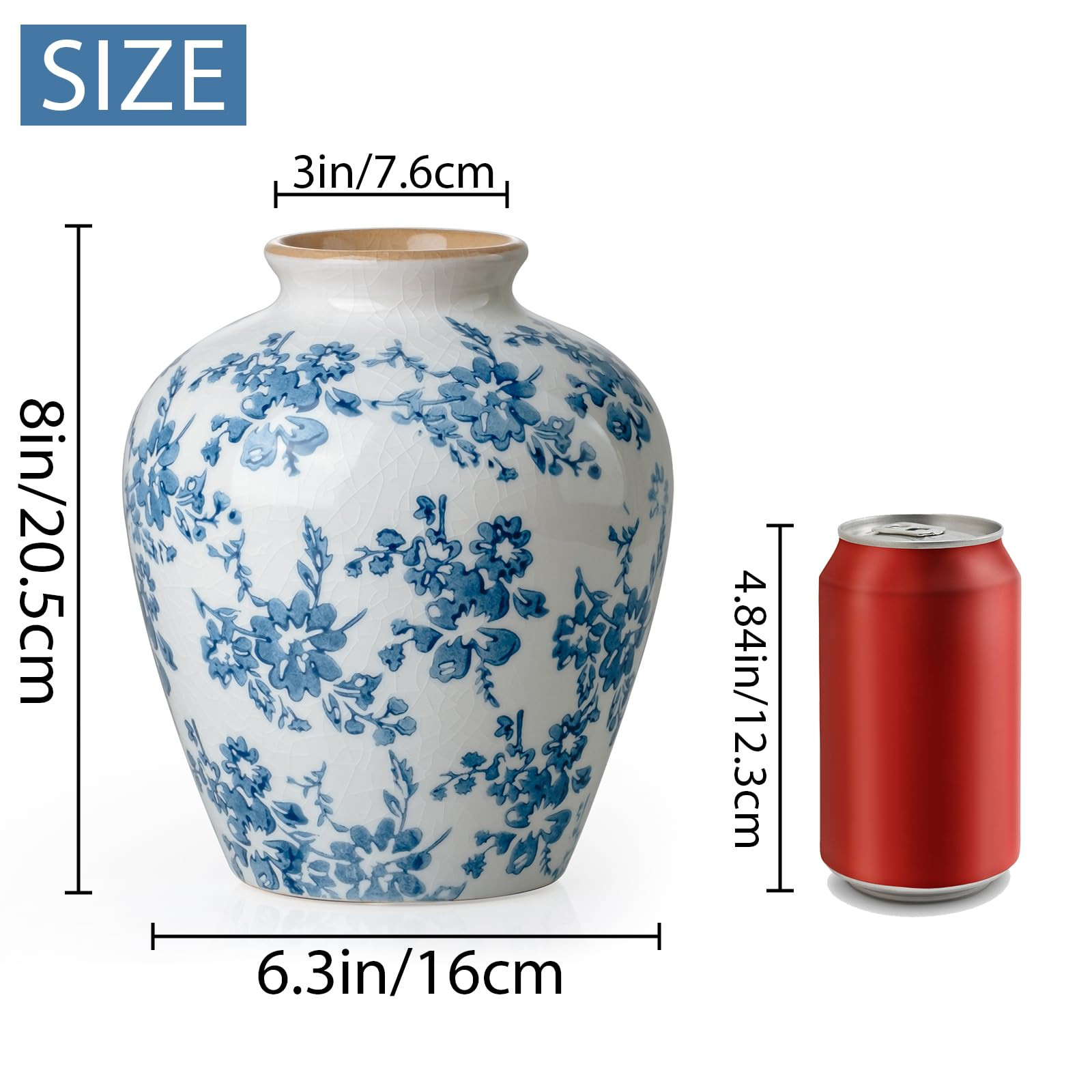 Amazon.com: SEUYUCL Blue and White Vase, 8 Inch Vintage Chinoiserie Ceramic Vase, Rustic Flower Vases Decorative Antique Vases for Home Decor, Retro Ice Cracked Porcelain Farmhouse Table Centerpieces Decor : Home & Kitchen | Amazon (US)