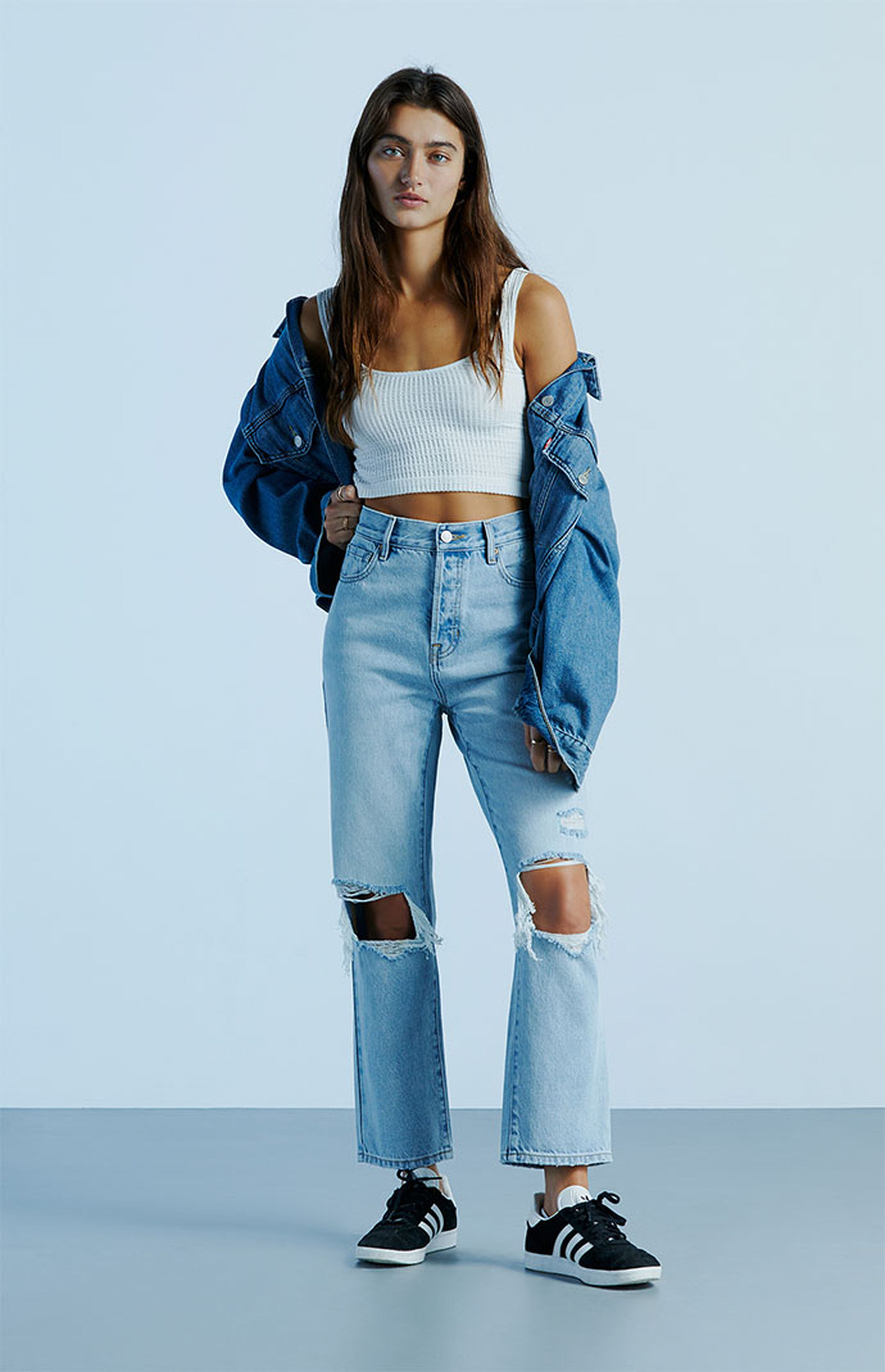 PacSun Eco Light Blue Ripped High Waisted Straight Leg Jeans | PacSun
