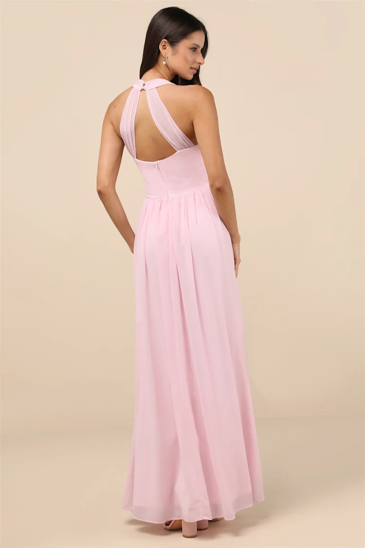 Marilina Light Pink Pleated Twist-Front Maxi Dress | Lulus