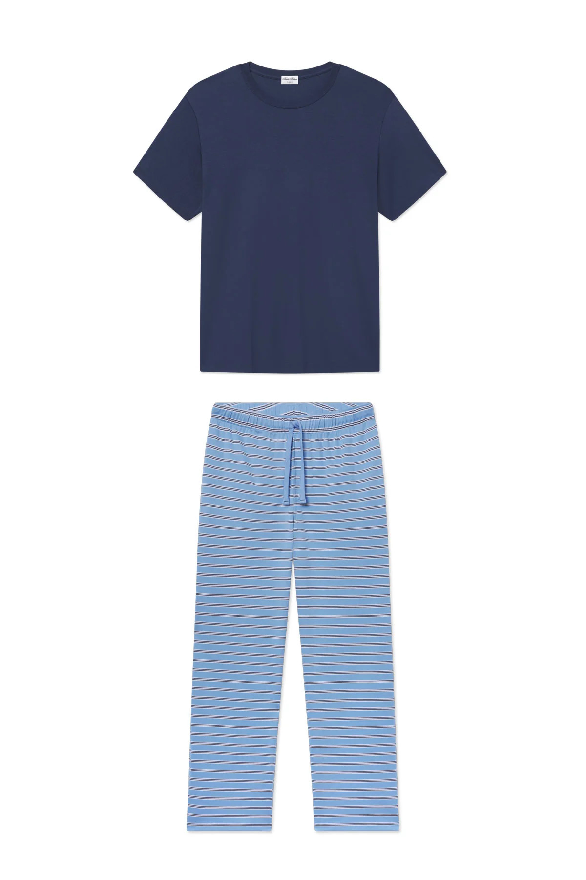 Men's Pima Sleep Short-Long Set in Oxford Blue Triple Stripe | Lake Pajamas