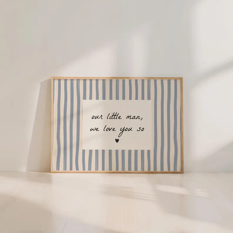 Our Little Man We Love You so Nursery Print, Vintage Blue Striped Boys Room Decor, Trendy Nursery... | Etsy (Global)