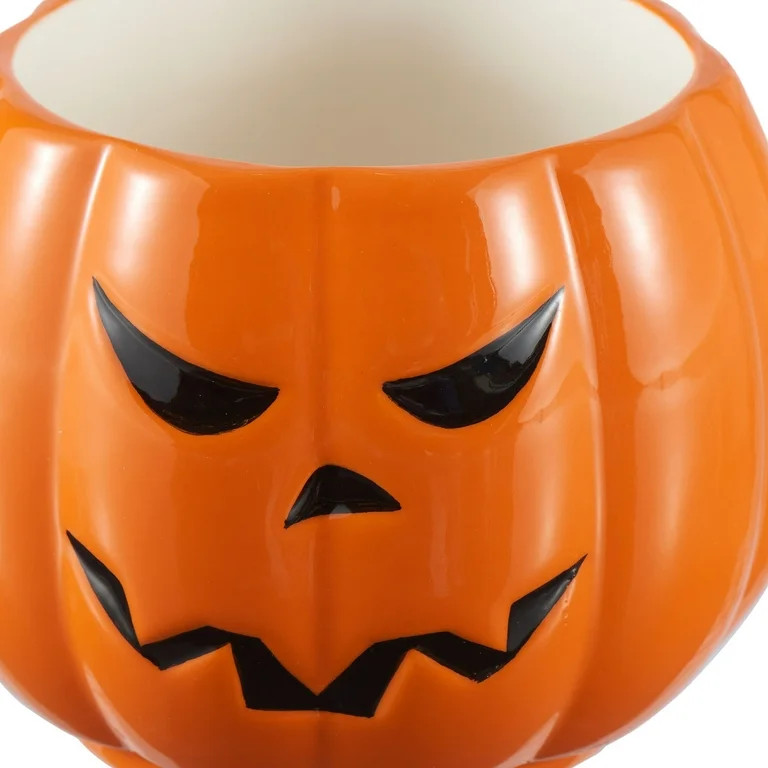 Halloween 13-Ounce Orange Pumpkin Stoneware Stackable Mug Set with Iron Rack, by Way To Celebrate | Walmart (US)