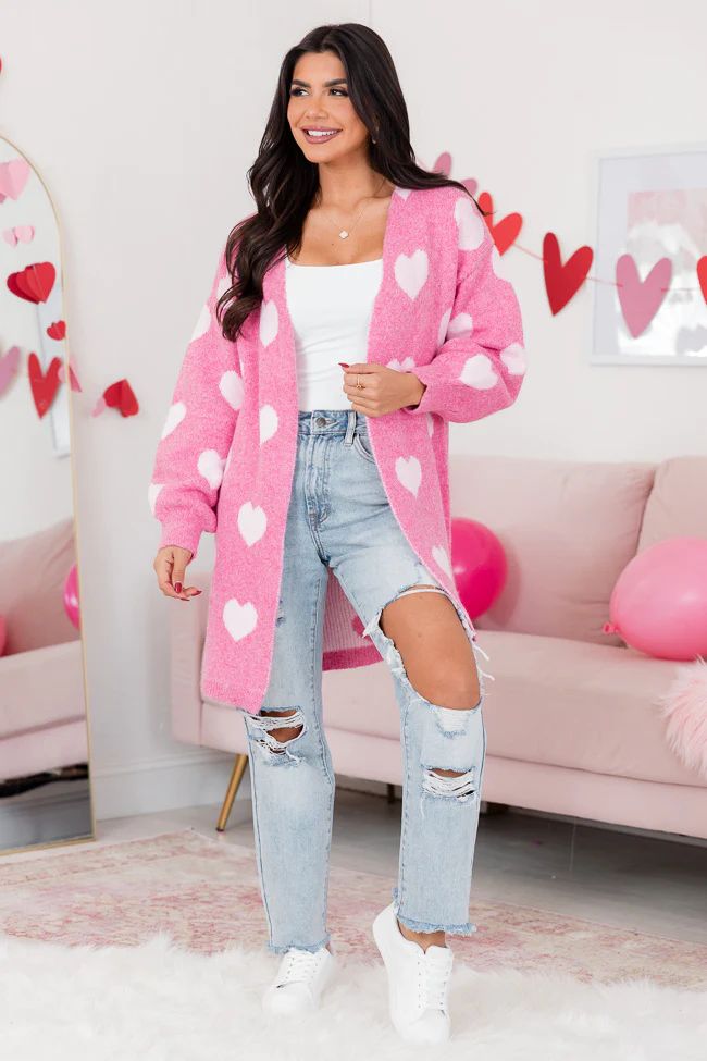 Crash Into Me Pink Heart Cardigan | Pink Lily