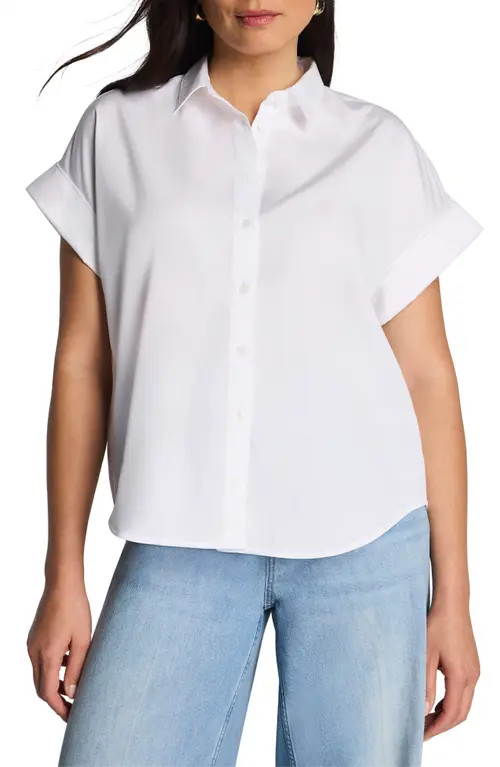 SPANX® Oversized Button-Front Shirt in Classic White at Nordstrom, Size 3X | Nordstrom