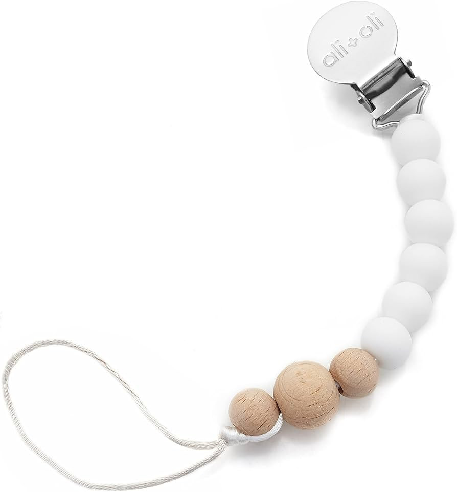Ali+Oli Silicone Pacifier Clip for Baby (White Wood) 100% Food-Grade BPA Free Newborn Pacifier Ho... | Amazon (US)