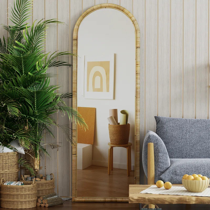 Elize Arch Rattan Full Length Mirror, 63'' x 20'' Full Body Floor Mirror for Bedroom Cloakroom | Wayfair North America
