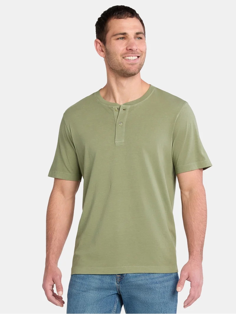 George Men's and Big Men's Sunwashed Cotton Henley Tee with Short Sleeves, Sizes S-3XL | Walmart (US)