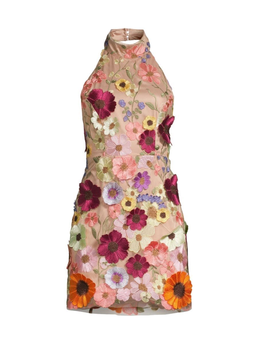 Hariet Floral Appliqué Halter Minidress | Saks Fifth Avenue