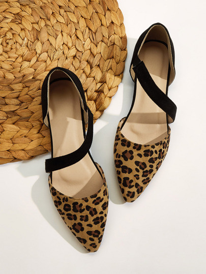Point Toe Leopard Suede Flats | SHEIN