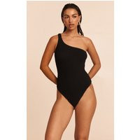 Black One Shoulder Crinkle Swimsuit | PrettyLittleThing US