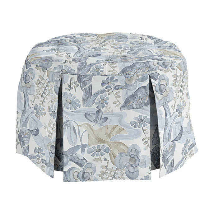 Hayes 24' Round Ottoman with Tufted Top & Pleated Skirt Storage Shelf | Ballard Designs, Inc.