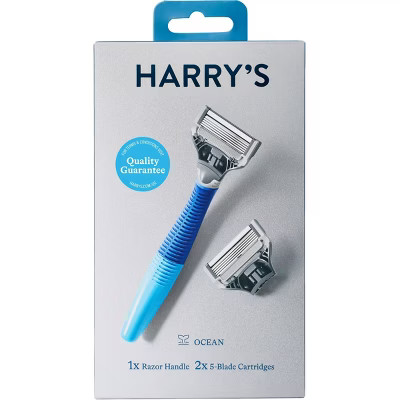 Harry's 5-Blade Men's Razor - 1 Razor Handle + 2 Razor Blade Refills - Ocean Blue | Target