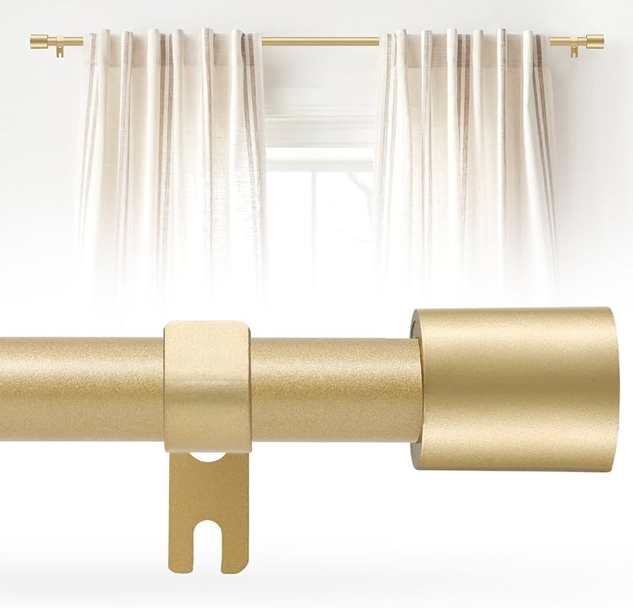 Gold Curtain Rod for Windows 28 to 48 Inch, 5/8 Inch Splice Adjustable Curtain Rod Gold with 2 Br... | Amazon (US)
