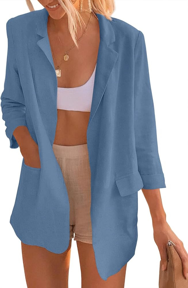 ANRABESS Womens 2023 Spring Summer Casual Open Front Long Sleeve Lightweight Work Office Jackets Bla | Amazon (US)