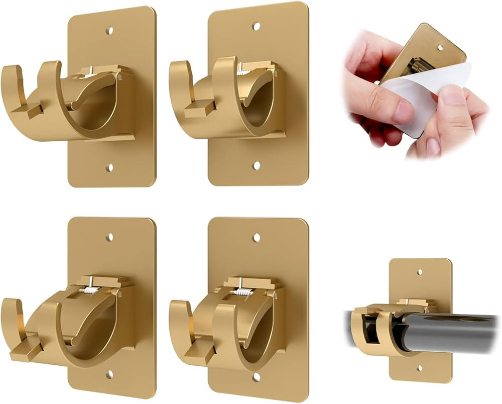 CIEMGNZOC 4PCS No Drill Curtain Rod Brackets, Self-Adhesive Curtain Rods No Drilling, Nail Free A... | Amazon (US)