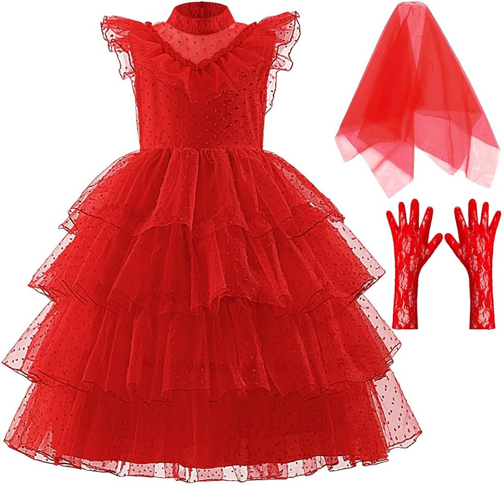 Lydia Deetz Costume for Girls Halloween Costumes ghost red bride dress Up Kids Christmas Party Co... | Amazon (US)