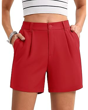 MAGCOMSEN Shorts for Women Dressy Casual Summer Pleated Tailored Back Elastic Waist Trouser Short... | Amazon (US)