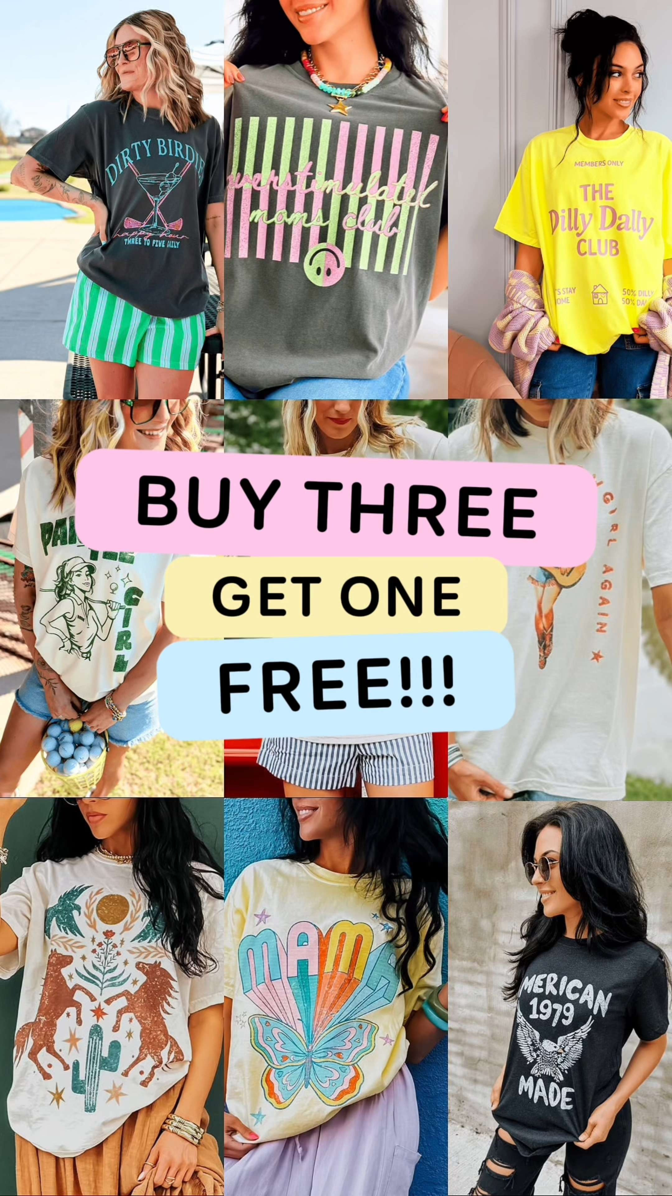 
Buy 3, Get 1 Free Graphic T-shirts Dress it up, wear it to school pick up.. 

Graphic t shirts are a busy moms best friend! 
USE CODE : HAPPYTEEPACK 

#casualoutfit #tshirts
#LTKgrwm #LTKootd #LTKmomlife 

 #LTKgrwm #LTKootd #LTKmomlife
