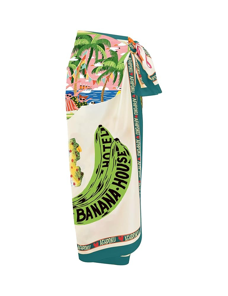 Women's Beach Swimwear Printed Long Sarong Coverups Bathing Suit Pareo Large Pashmina Wrap Skirt | Amazon (US)