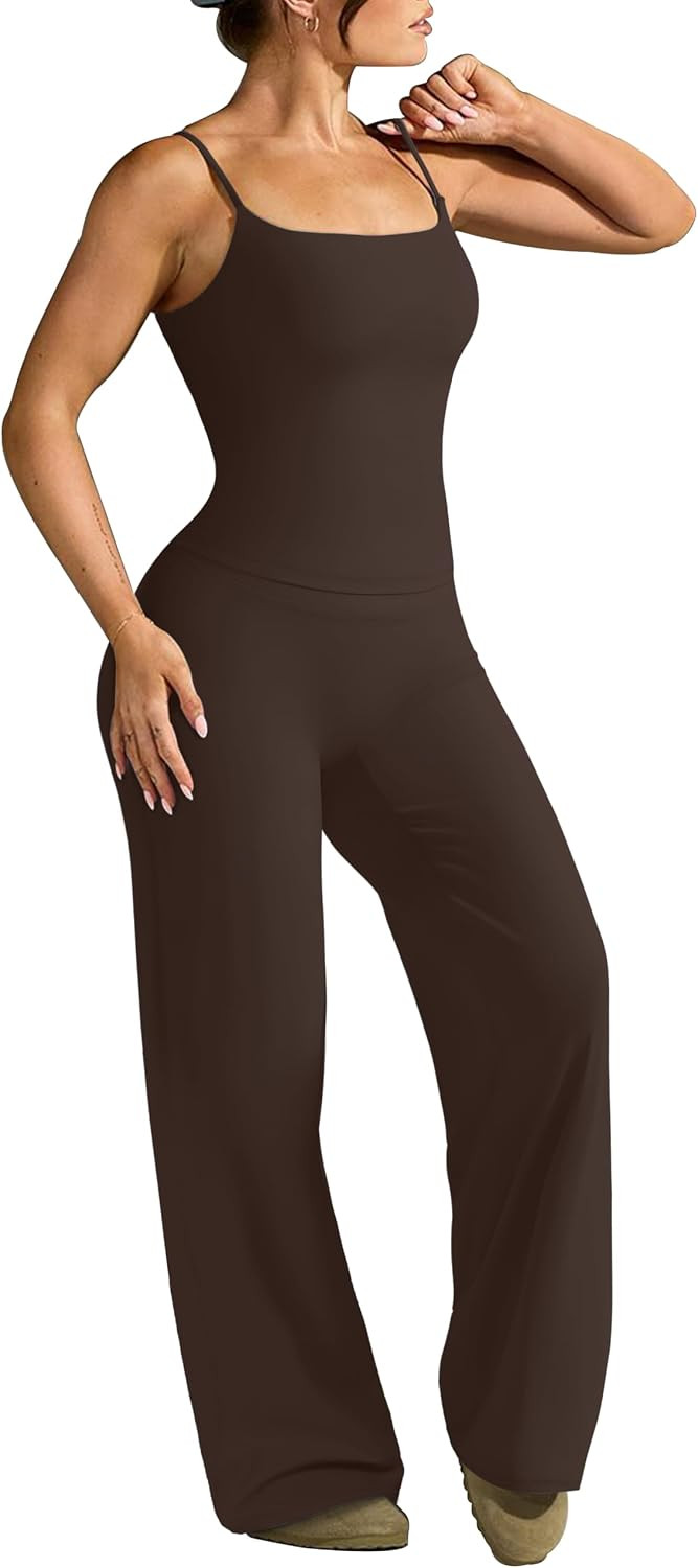 OMKAGI Workout Sets for Women Padded Tank Tops Straight Leg Pilates Outfits | Amazon (US)
