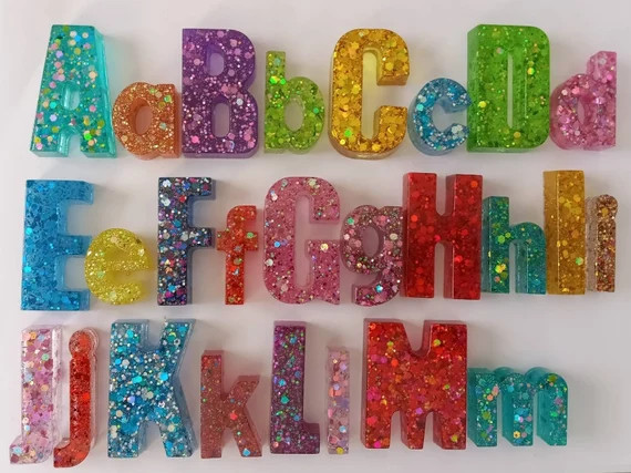 Chunky Multicolored Glitter Alphabet +Numbers Resin Set: Learning, Sensory Bin | Etsy (US)