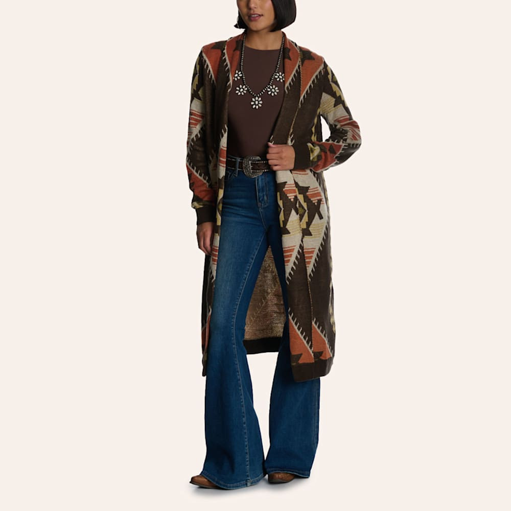 Rock & Roll Denim Women's Brown Aztec Print Duster Sweater | Cavender's