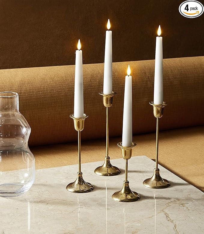 Amazon.com: 7 Inch Flameless Taper Candles - Realistic 3D Flame with Wick, Real White Wax, Flicke... | Amazon (US)