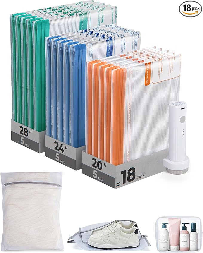 BAGSMART Vacuum Storage Bags for Travel with Rechargeable Air Pump, 18 Pack Portable Space Saver ... | Amazon (US)