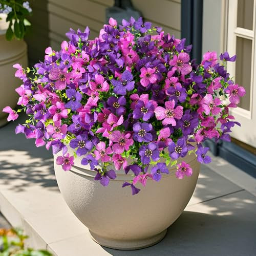 Homsunny Artificial Fake Flowers Plants for Outdoors - 12 Bundles Fake Plants Faux Silk Flowers Outside, UV Resistant for Planter Front, Porch, Garden, Patio, Spring Decor | Amazon (US)