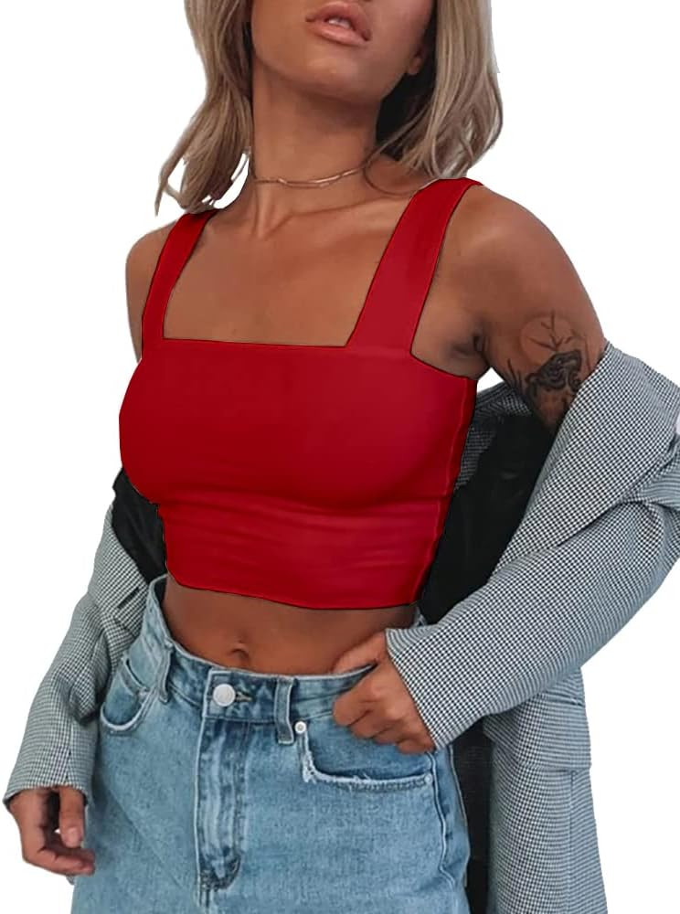 Abardsion Women's Sexy Sleeveless Skinny Basic Strappy Crop Tank Tops | Amazon (US)