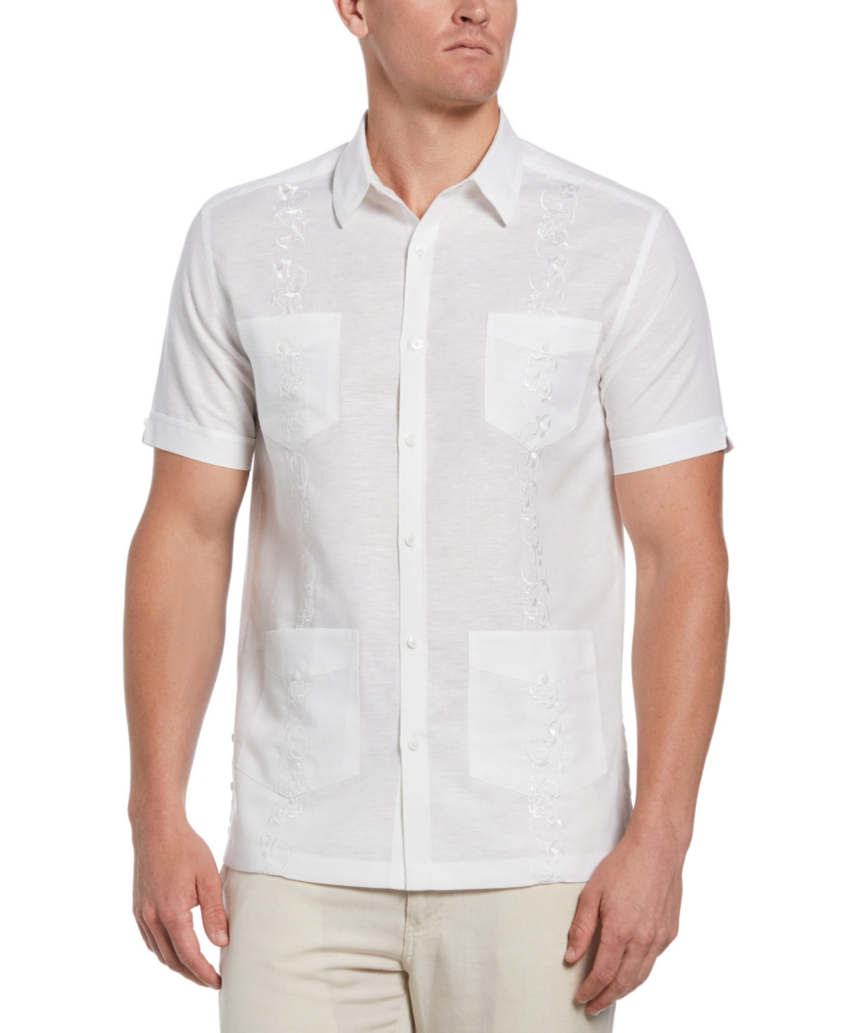 Cubavera Men's Big & Tall Tonal Embroidery Guayabera Shirt | Macys (US)
