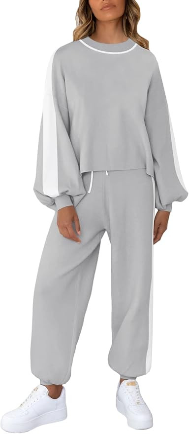 Viottiset Women's 2 Piece Outfits Sweatsuit Casual Knit Pullover Sweater Pajamas Lounge Set | Amazon (US)