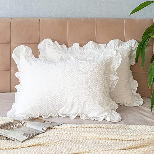 Pillow Shams Set of 2 Pure Cotton Champray Ruffled Edge,Thick and Solid Washed Dobby Heavy Fabric... | Amazon (US)
