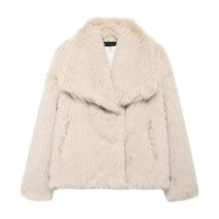 Short Faux Fur Jacket for Women Lapel Cardigan Winter Fluffy Outwear Coat for Evening Dresses Beige M | Walmart (US)