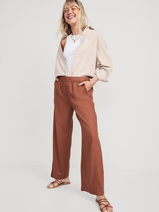 High-Waisted Linen-Blend Wide-Leg Pants for Women | Old Navy (CA)