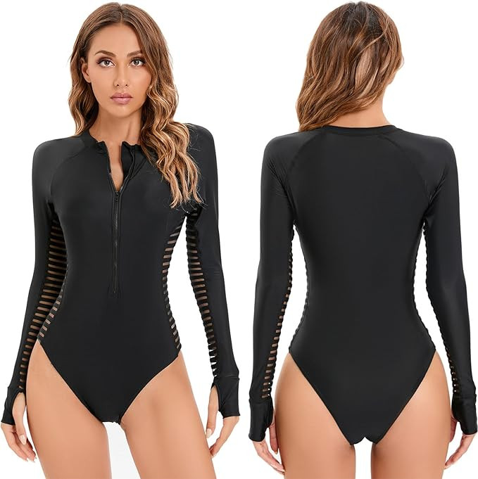 FYMNSI Women's One-Piece Swimsuits Long Sleeve Bathing Suit Tummy Control Rash Guard Shirts Surfi... | Amazon (US)
