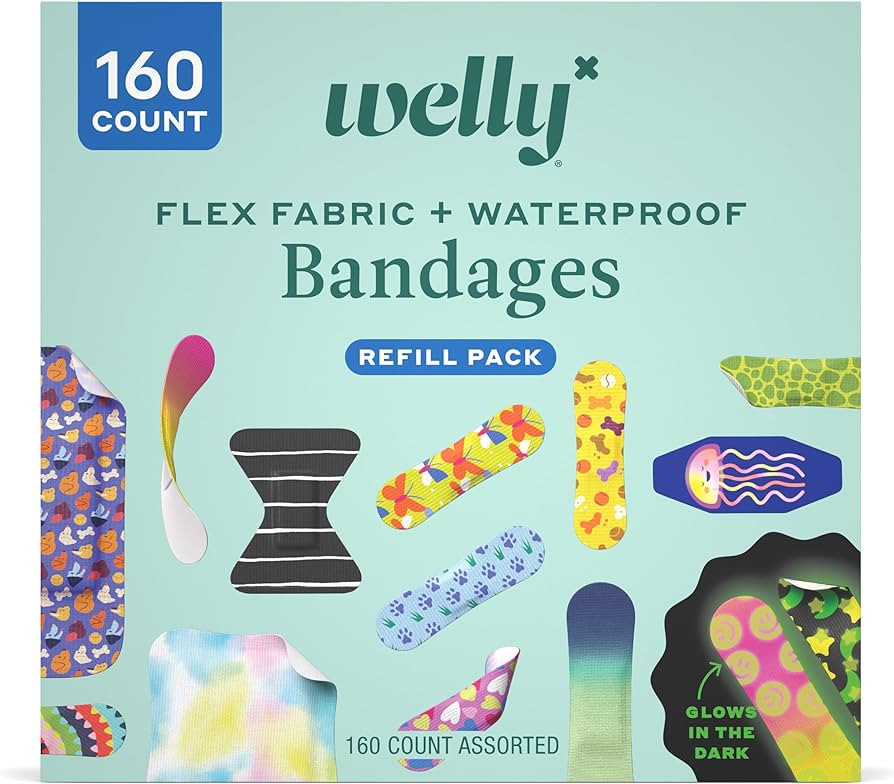 Welly Bandage Large Refill Pack | Adhesive Flexible Fabric, Glow-in-The-Dark & Waterproof Bandage... | Amazon (US)