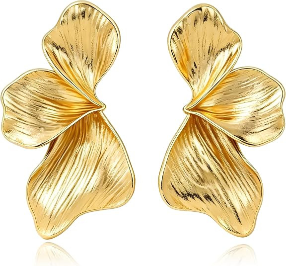 Chunky Gold Statement Earrings For Women Trendy Gold Plated Sectored Flower Leaf Angel Wing Earri... | Amazon (US)