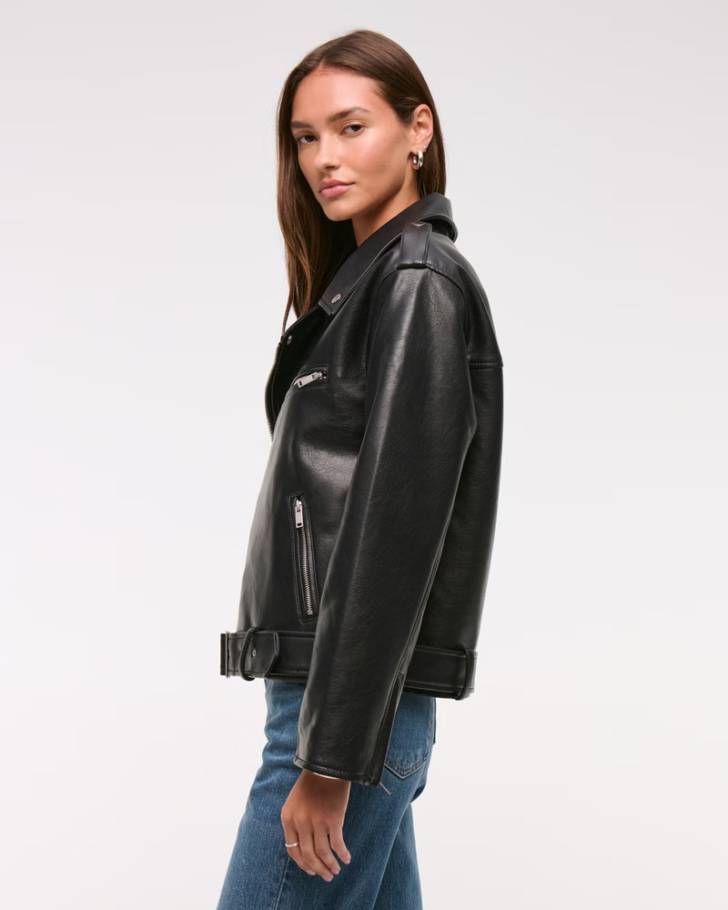 Women's Vegan Leather Biker Jacket | Women's Coats & Jackets | Abercrombie.com | Abercrombie & Fitch (US)
