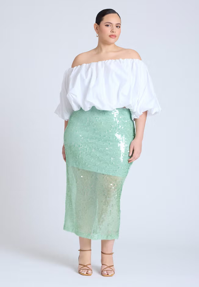 Semi Sheer Sequin Midi Skirt | Eloquii