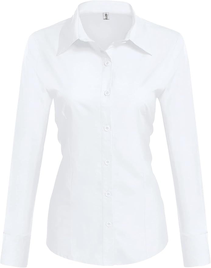 HOTOUCH Womens Cotton Basic Button Down Shirt Slim Fit Dress Shirts | Amazon (US)