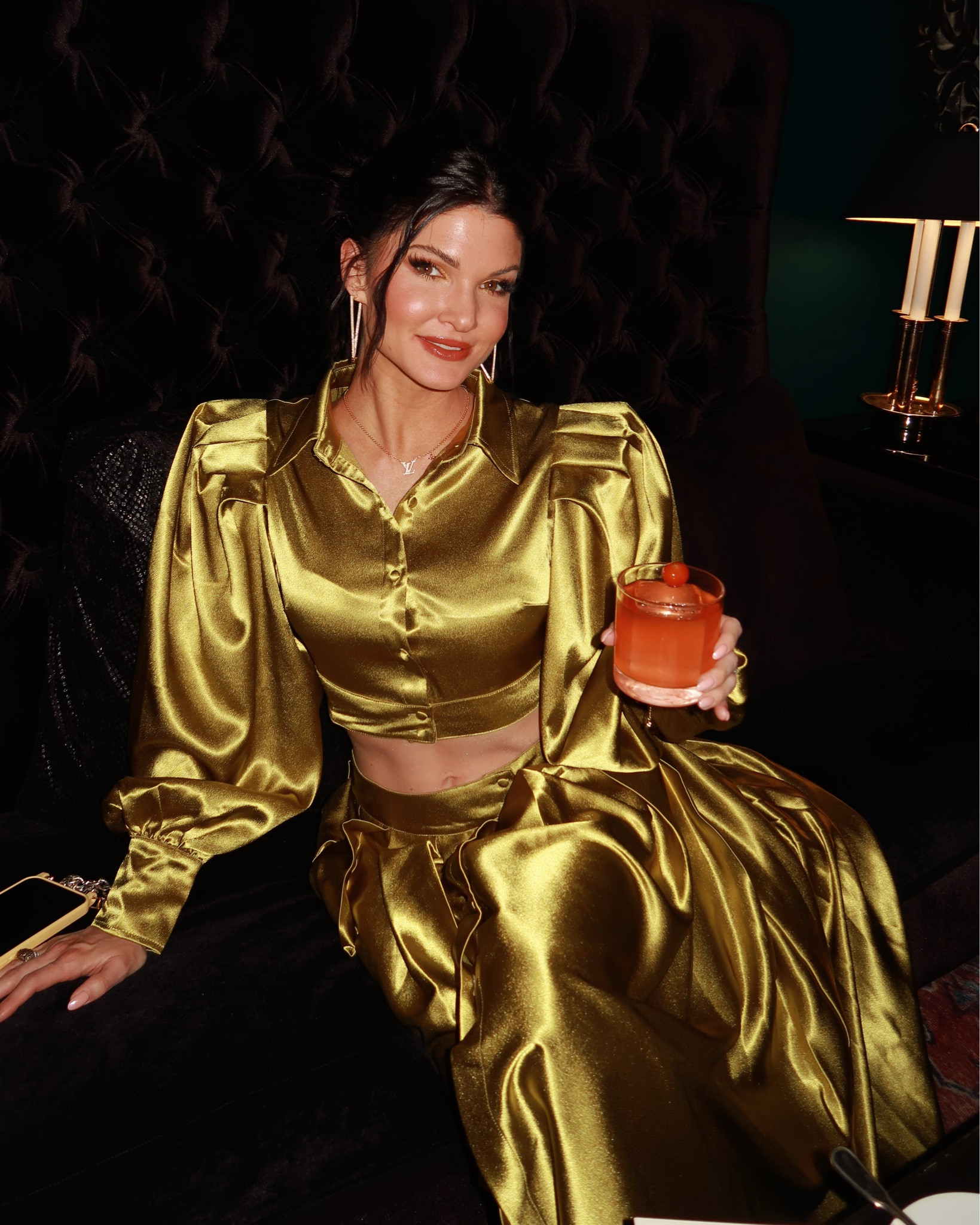 Two piece satin green gown with highlighter makeup accents and gold accessories 

#LTKBeauty #LTKStyleTip #LTKFindsUnder100