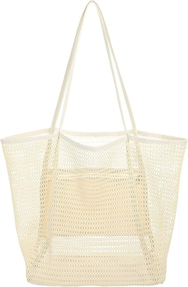 Mesh Beach Tote Women Foldable Large Hobo Shoulder Handbag for Beach Picnic Vacation | Amazon (US)