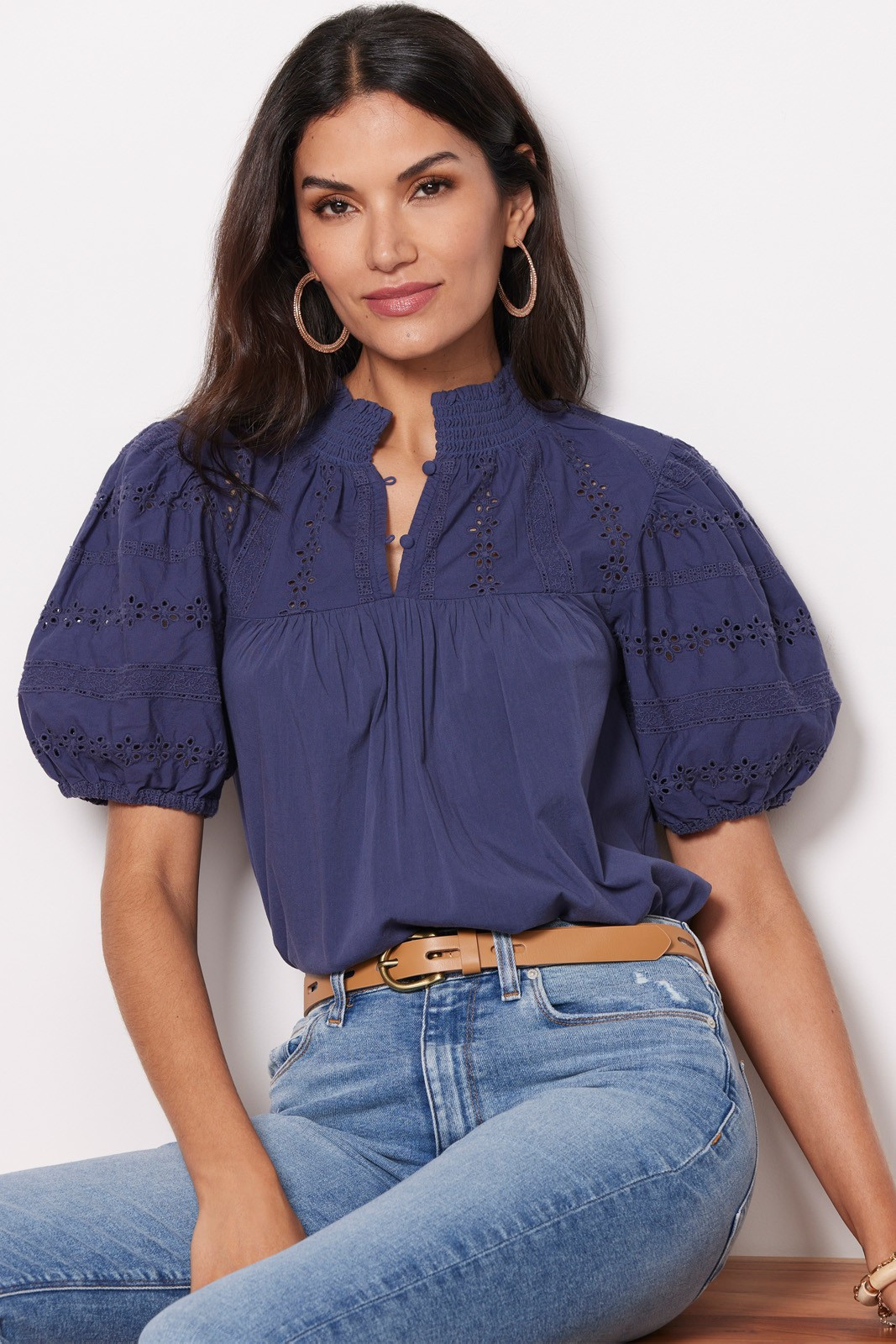 RED HAUTE Eyelet Puff Sleeve Top | EVEREVE | Evereve