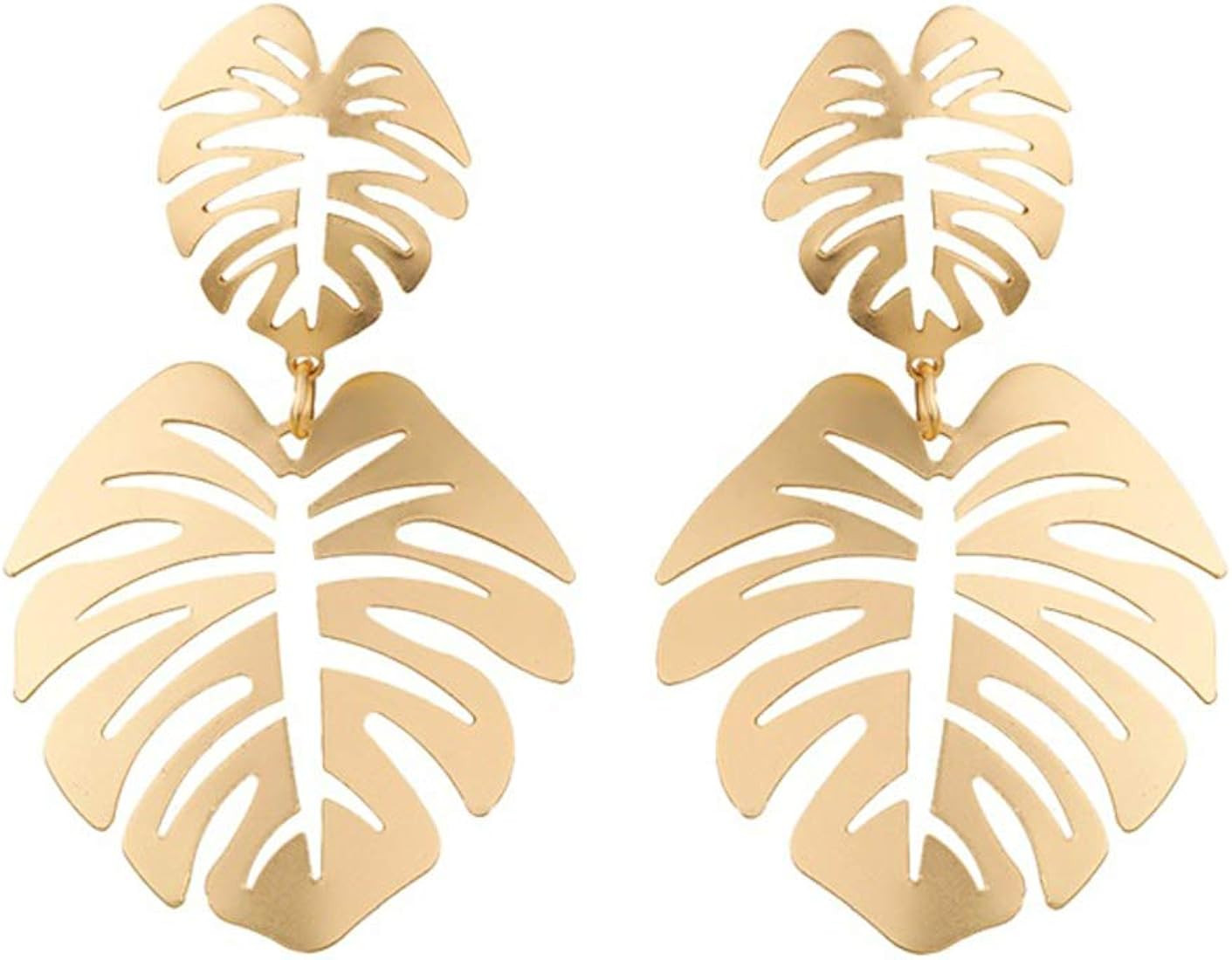 Gold Green Palm Leaf Dangle Earrings Tropical Monstera Leaves Eardrop for Women Bohemia Jewelry | Amazon (US)