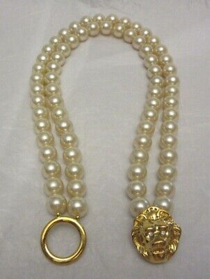 Vintage KJL For AVON KENNETH JAY LANE Lion Faux Pearl Necklace 17" Lg w/ CZ Eyes  | eBay | eBay US
