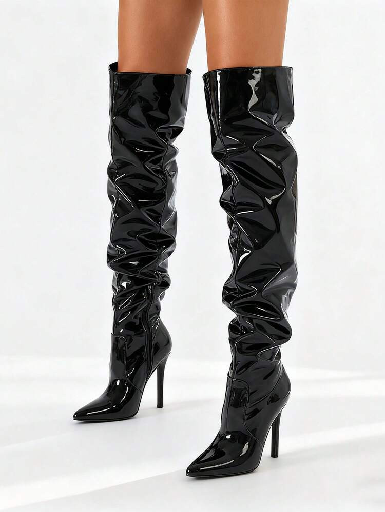 Botas marrones de tacón de aguja fino para mujer, botas sexis para fiesta, botas anchas, botas p... | SHEIN