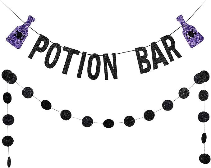 Potion Bar Banner Black Glittery and Black Glittery Circle Dots Garland- Halloween Party Decorati... | Amazon (US)